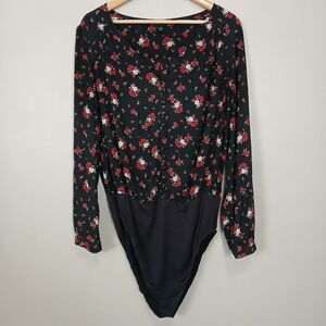 Torrid Bodysuit Women 1 Floral Flirty Romantic Dark‎ Academia Moody Whimsigoth